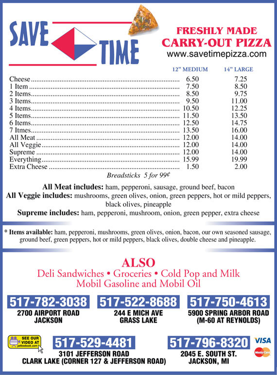 Save Time Convenience Stores Menu